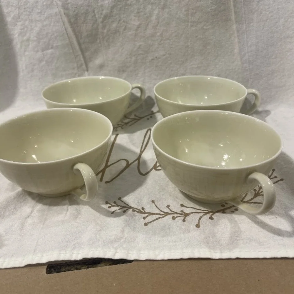 Vintage Nunome China Japan Tea Cups Set 4 Ivory Crackle Glaze Ceramic 4.25